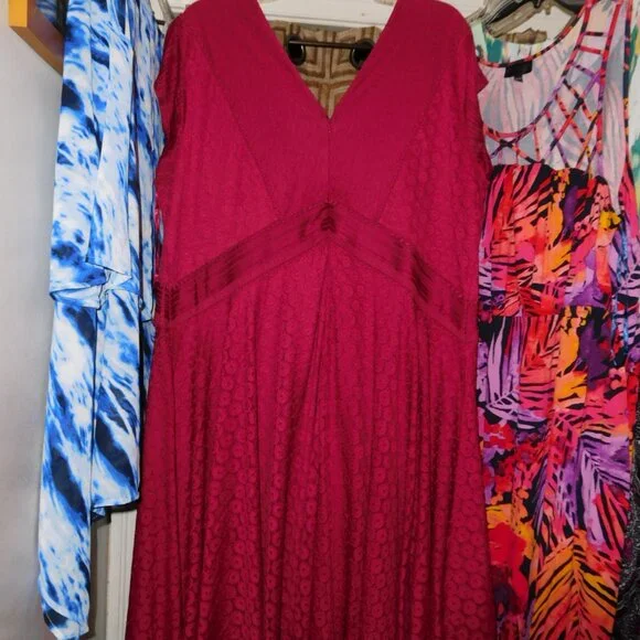NWT LANE BRYANT 28W red lace short sleeve dress V-NECK - Picture 7 of 9